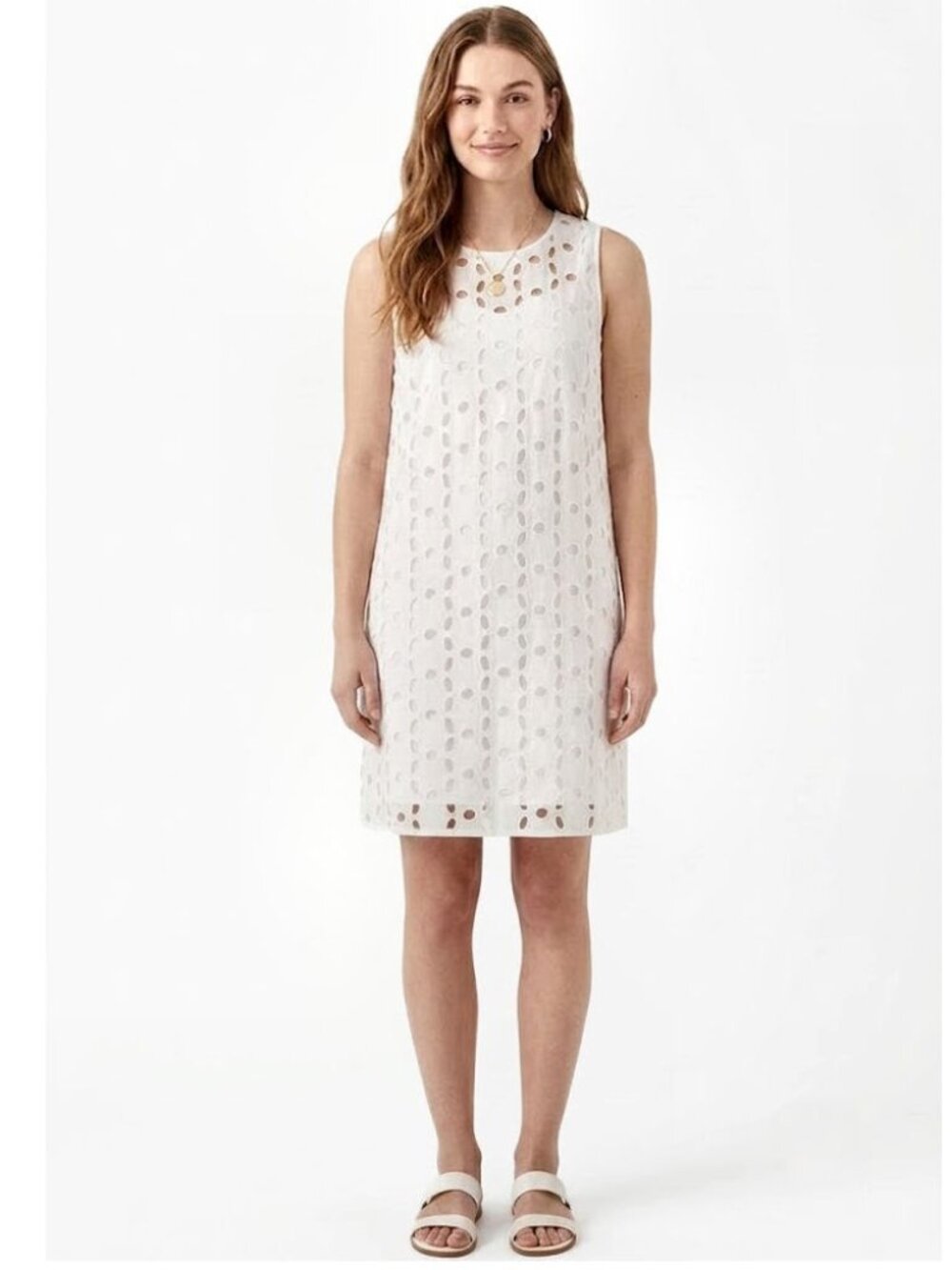 Charles Henry Lined Eyelet Cotton Sleeveless Mini Shift Dress White Womens Siz M